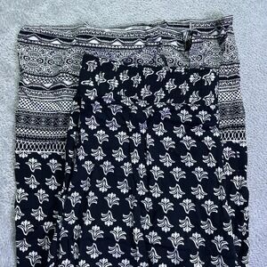 New Directions Black White Floral Wide Leg Palazzo Pants Women's Size L‎